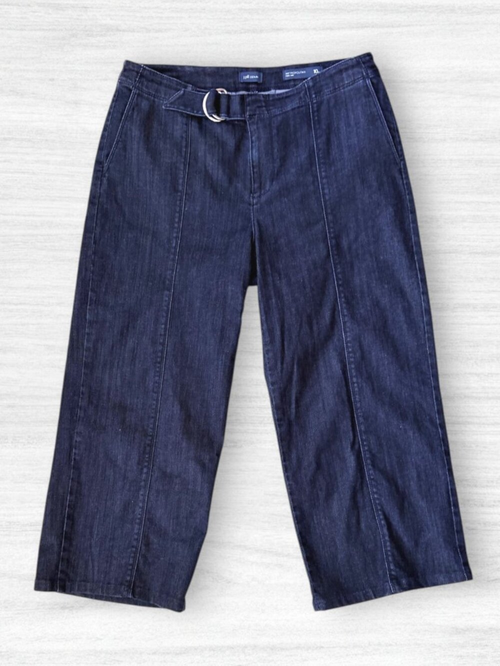 J.Jill Metropolitan Full Wide Leg Cropped Dark Wash D-Ring Belt Jeans 10 Petite